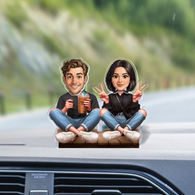 Personalized Couple Bobblehead Caricature Gift for Husband, Wife, Girlfriend, Boyfriend & Friends Solar Powered Moving Head Couple Gift for Birthday (Enjoy Coffee Couple.)